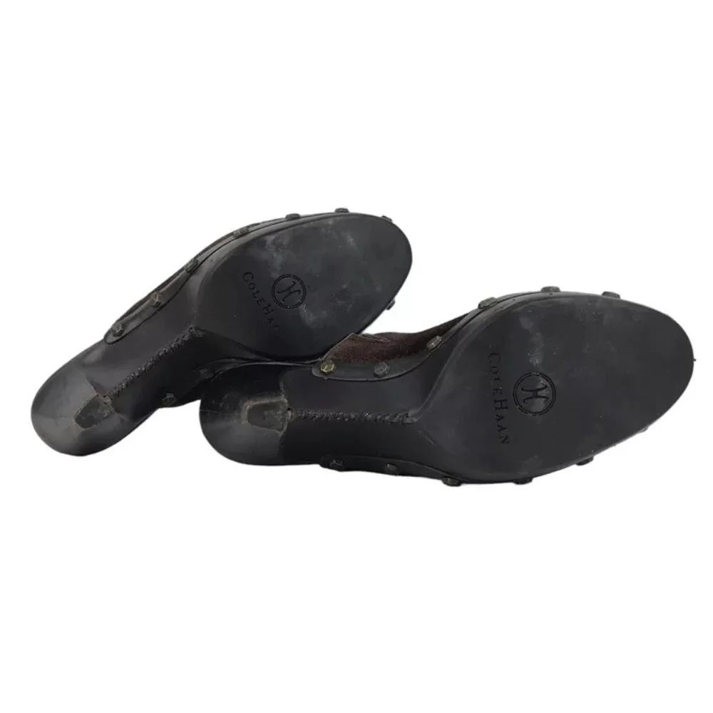 Cole Haan Womens Dark Brown Suede Round Toe‎ Slip On Cone Mule Heel Size US 9 B